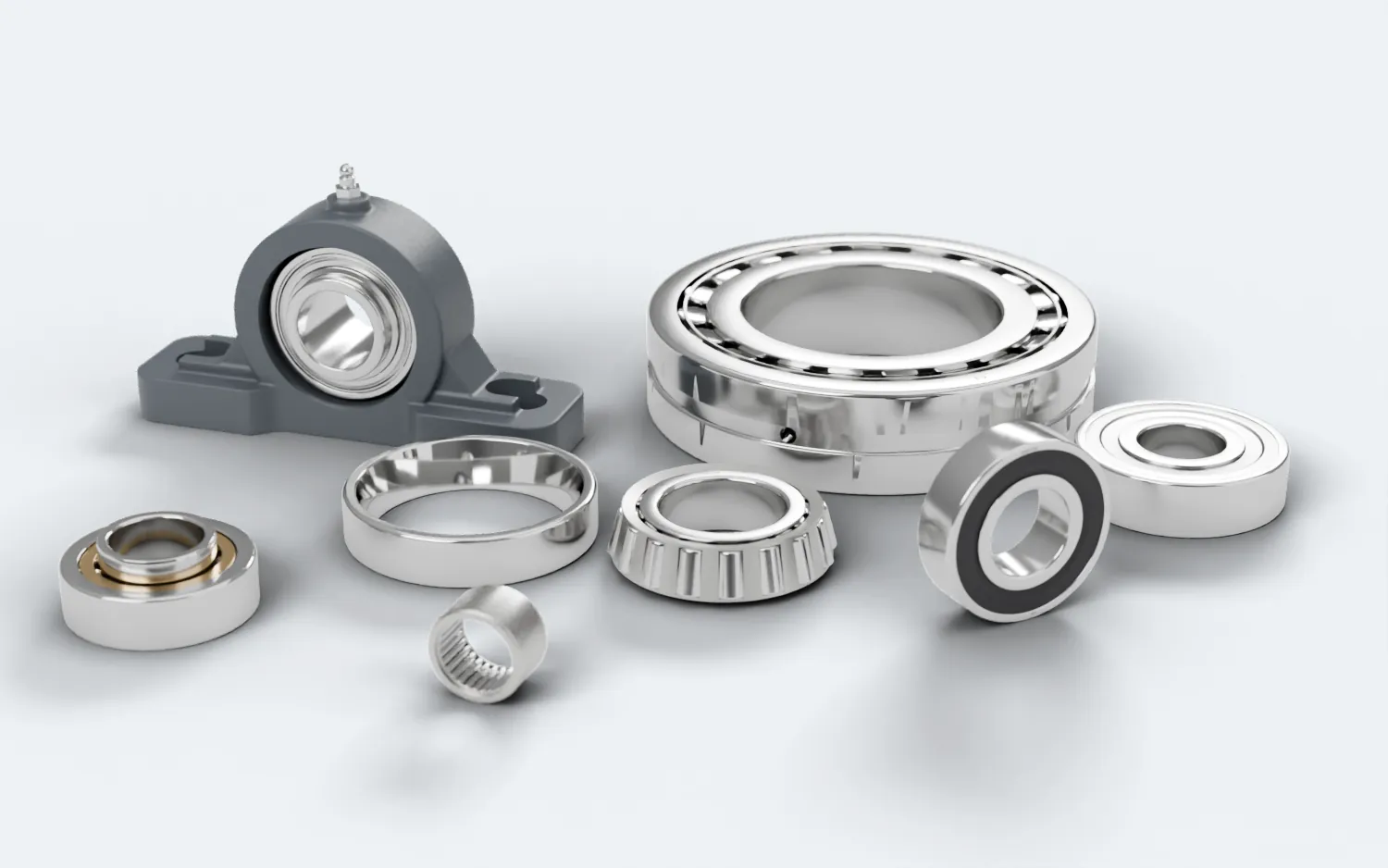 Gối đỡ UCP205 cùng bạc đạn tang trống, đũa côn, đũa trụ, bạc đạn kim và bạc đạn cầu